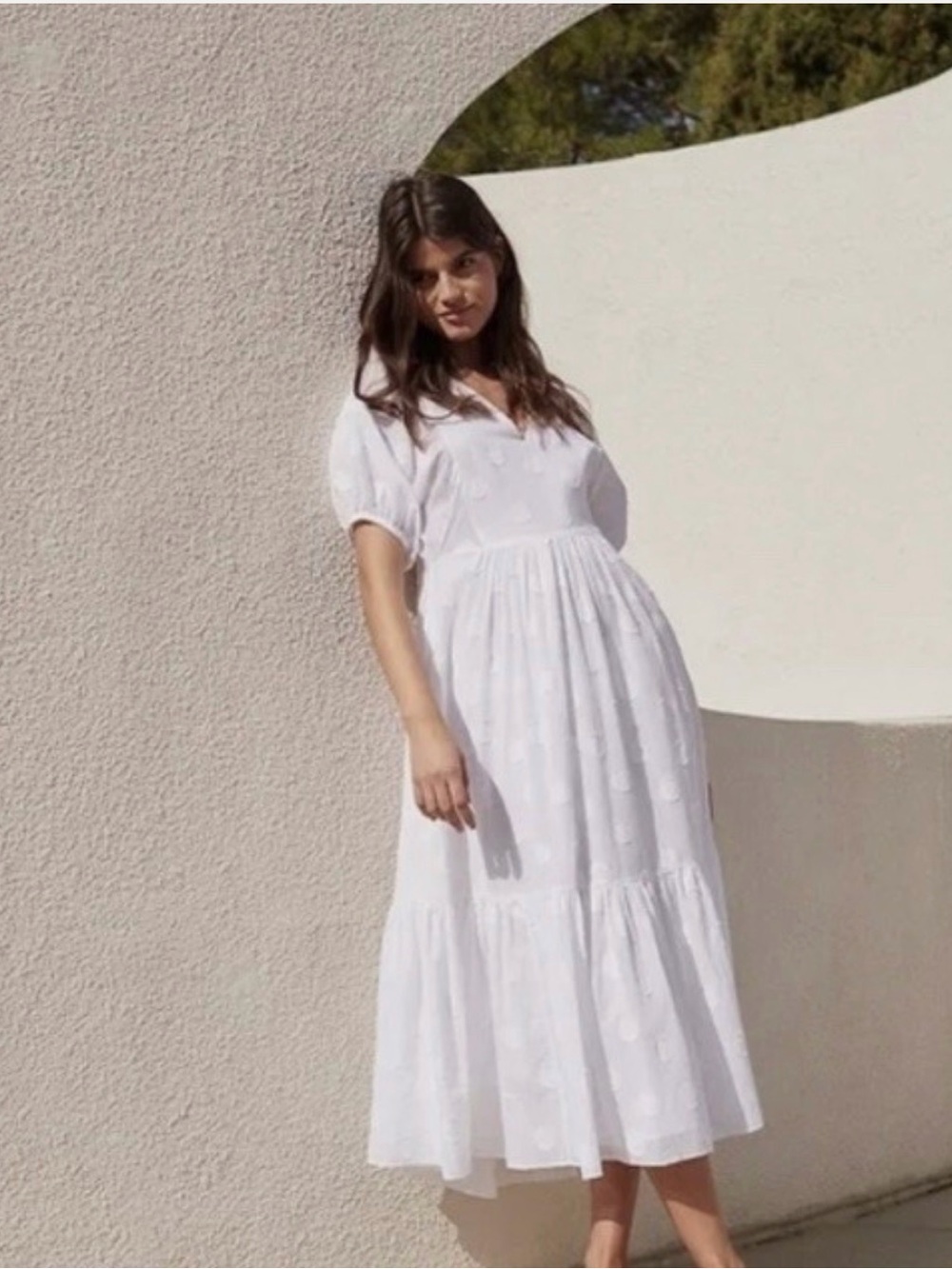 Madewell White Puff-Sleeve Midi Dress